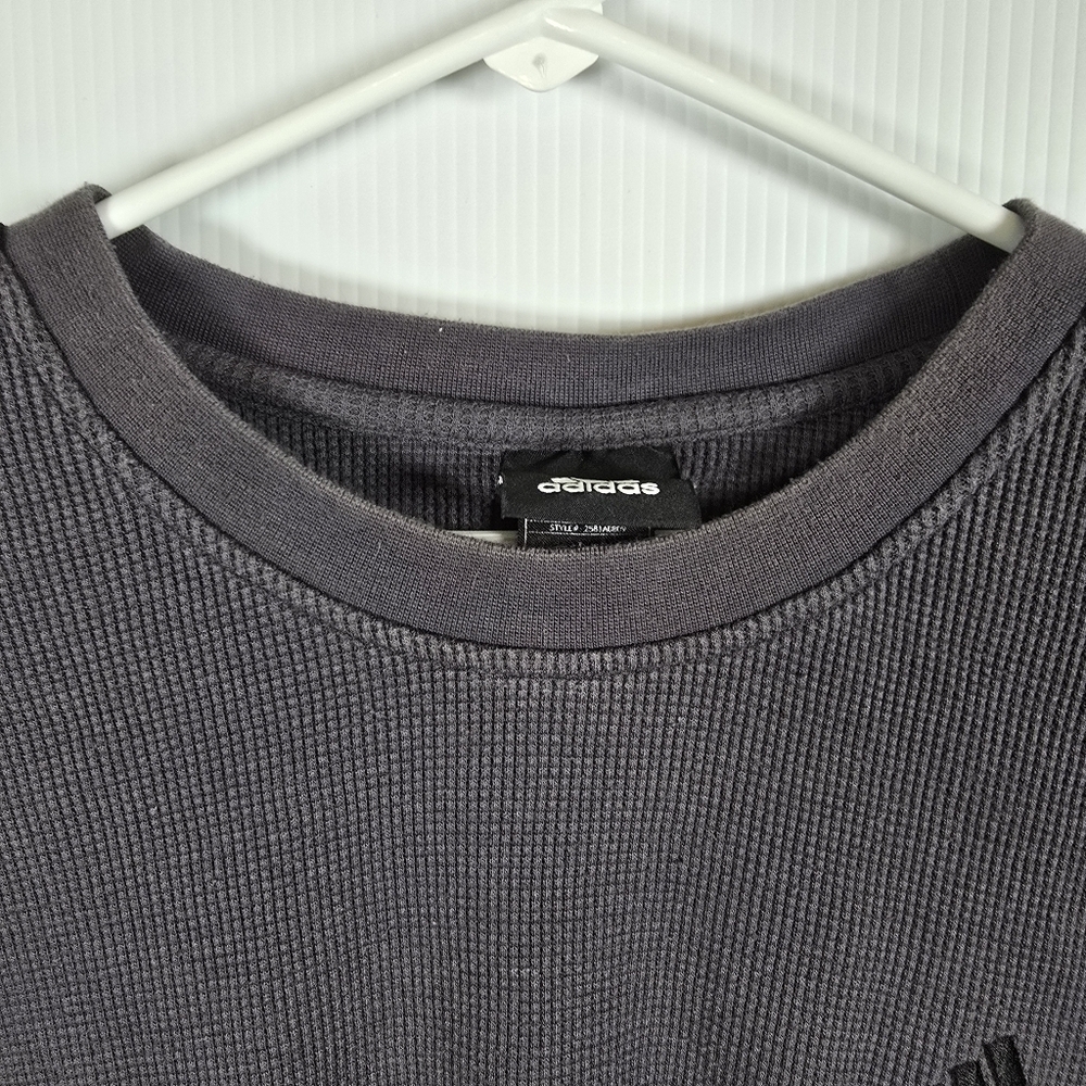 Adidas Men's Gray Ribbed Thermal Knit Long Sleeve Shirt Size 2XL - Picture 3 of 11